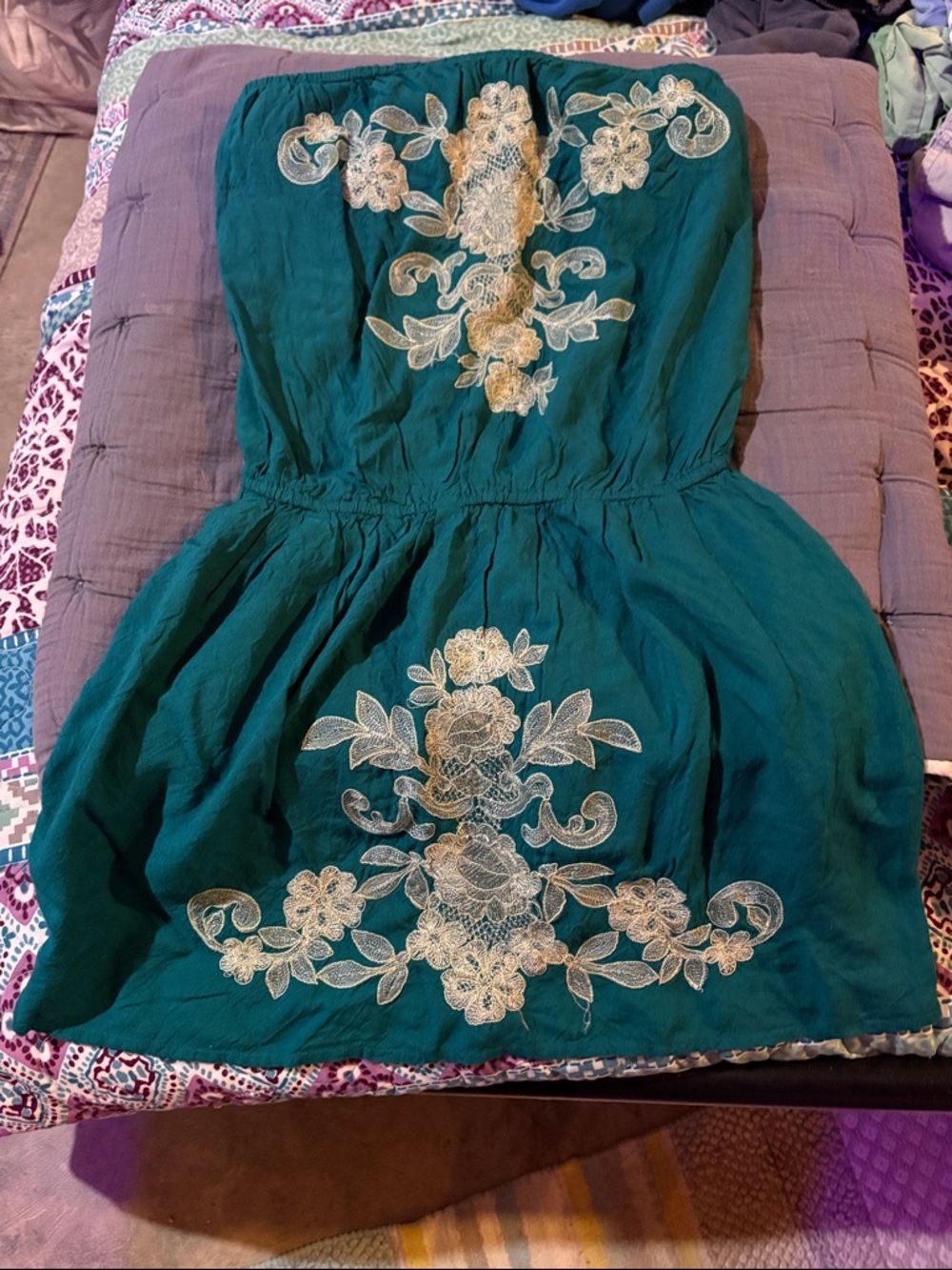 Billabong Teal Elastic-Waist Dress with Cream Label Detail